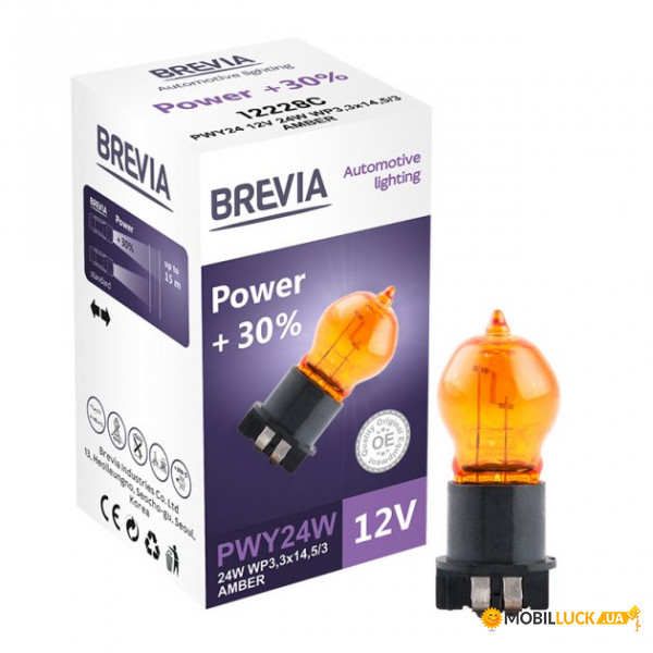   Brevia PWY24W 12V 24W WP3,3x14,5/4 AMBER Power +30% CP 12228C