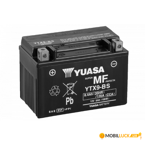   Yuasa 12V 8Ah MF VRLA Battery YTX9-BS () (+/-)