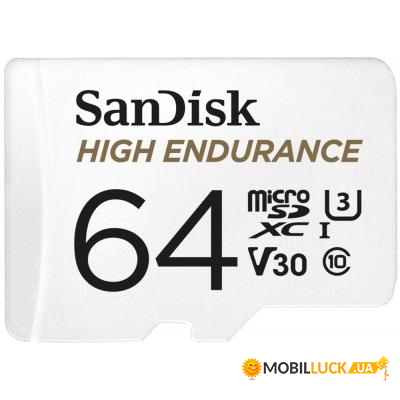   SANDISK 64GB microSDXC class 10 UHS-I U3 V30 High Endurance (SDSQQNR-064G-GN6IA)