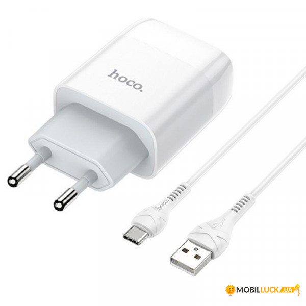    1USB Hoco C72A QC 3.0 + Cable Type-C 2.1A White