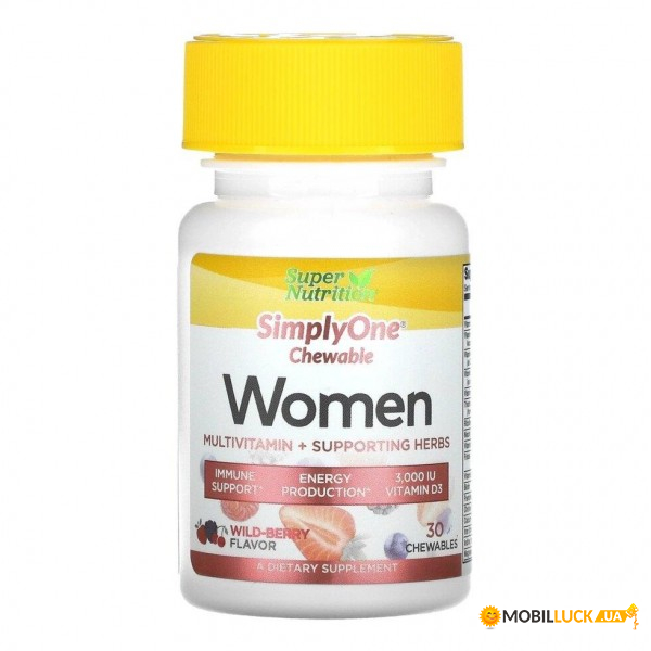    Super Nutrition  Women, Multivitamin + Supporting Herbs, 30 Chewables (Wild-Berry)