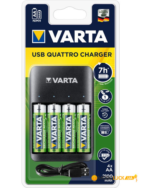   Varta Value USB Quattro Charger + 4 AA 2100 mAh (57652101451)