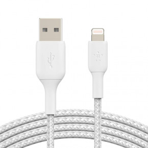  Belkin USB-A - Lightning, BRAIDED, 1m, white (CAA002BT1MWH)