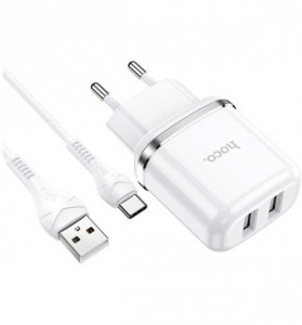   HOCO Type-C cable Aspiring dual Port charger set N4 |2USB, 2.4A| (Safety Certified) 