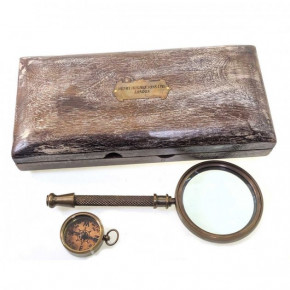        Brass Wood Kit Box with Compass & Magnifier 23,5114  (28236)