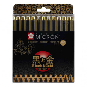  Sakura Pigma Micron Black & Gold 10+2  (POXSDKB3YOS)