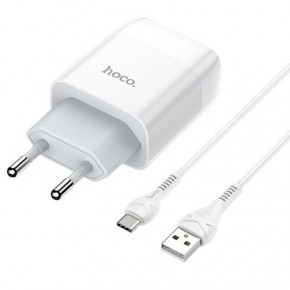    1USB Hoco C72A QC 3.0 + Cable Type-C 2.1A White
