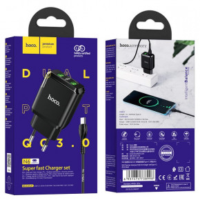    Hoco N6 Charmer dual port QC3.0 charger set(Type-C) Black (6931474738998) 6