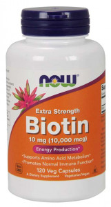  NOW Biotin 10 mg (10,000 mcg) Extra Strength Veg Capsules 120  (4384302320)