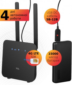  TCL LINKHUB 4G LTE Wi-Fi (HH42CV2)+Powerbank 15000+USB  5V-12V (688130251228) 4