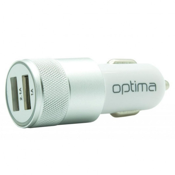 Автомобильное зарядное устройство Optima 2*USB Metal (3.1A) Silver (40792)