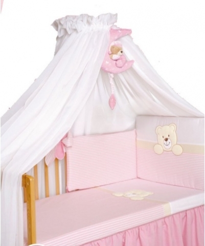 Набор для детской кроватки Tuttolina 27 Мишка Розовый/Белый