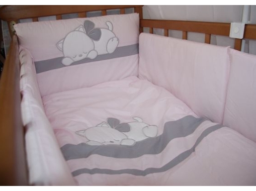 Набор для детской кроватки Tuttolina 66 Кот спит Розовый/Серый
