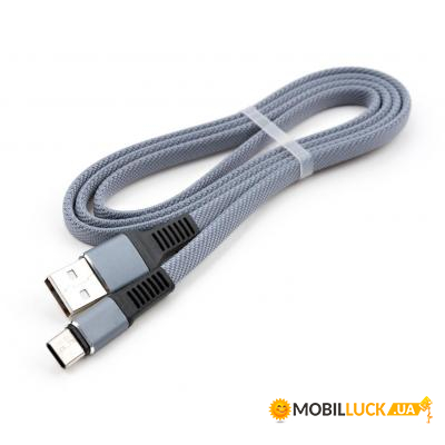   Vinga USB 2.0 AM to Type-C 1m flat nylon gray  (VCPDCTCFNB1GR)