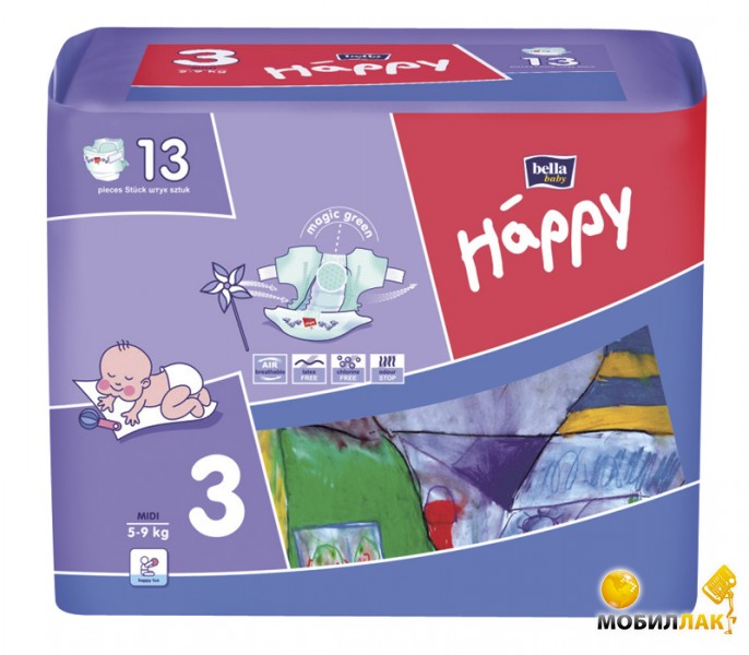 Подгузники Bella Baby Happy Midi размер 3 (5-9 кг), 13 шт (5900516600365)