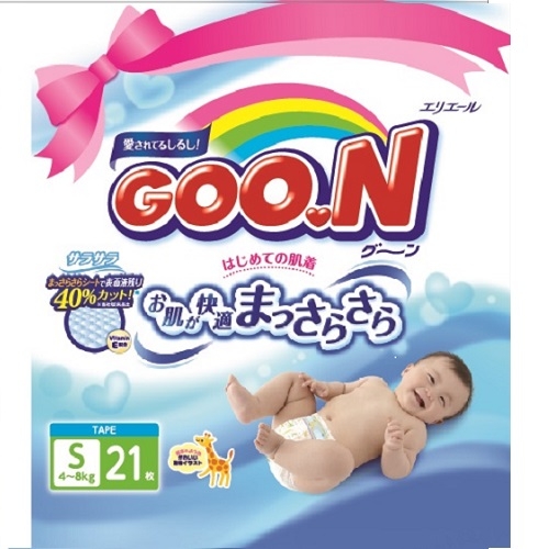 Подгузники Goo.N для детей 4-8 кг (размер S, на липучках, унисекс, 21 шт) (753752)