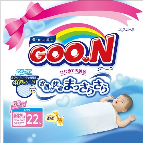 Подгузники Goo.N для новорожденных до 5 кг (размер SS, на липучках, унисекс, 22 шт) (753751)