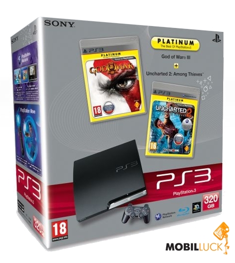 Sony PlayStation 3 320Gb (FW 3.66) + GOW3 RUS + Uncharted 2 RUS
