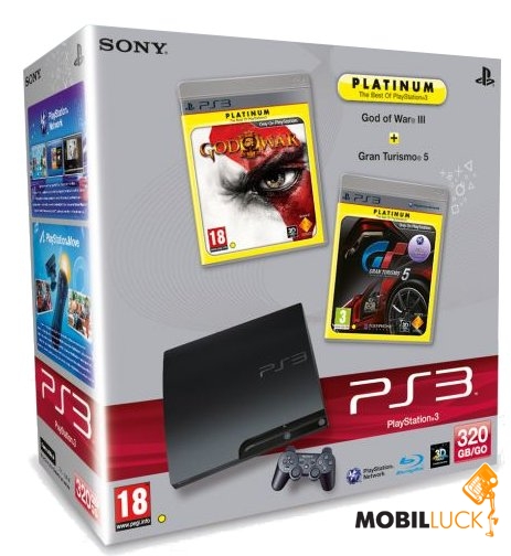 Sony PlayStation 3 320Gb (FW 3.66) + GOW 3 RUS + GT 5 RUS