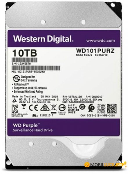   Western Digital HDD SATA 10.0TB Purple 7200rpm 256MB (WD101PURZ)