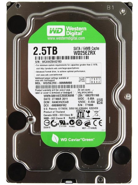   Western Digital HDD SATA 2.5TB Caviar Green 64B Refurbished