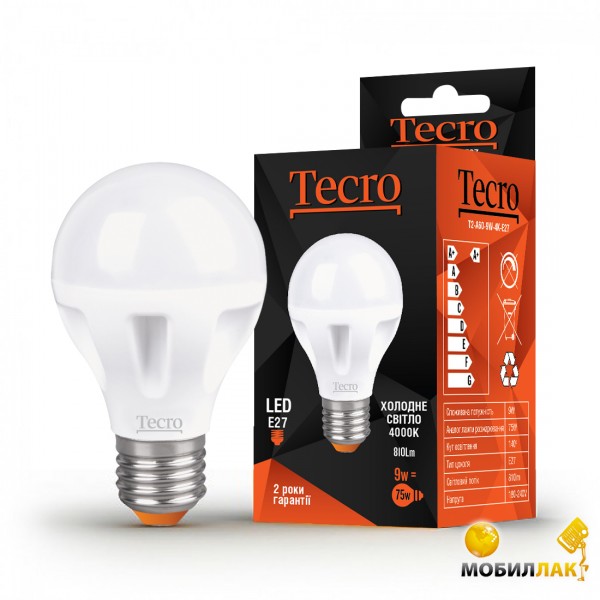 LED  Tecro T2-A60-9W-4K-E27 9W E27