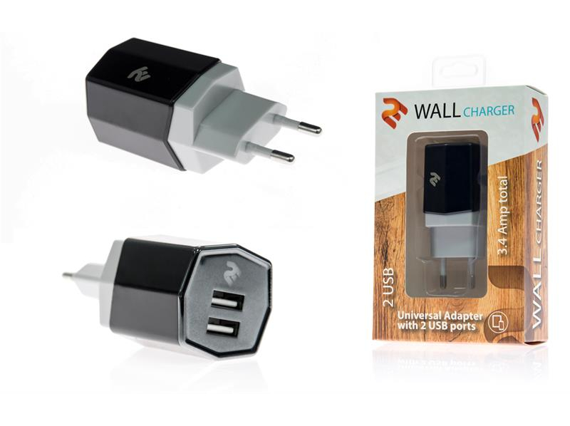    2E Dual USB Wall Charger 3.4A Black (2E-WCRT58-B)