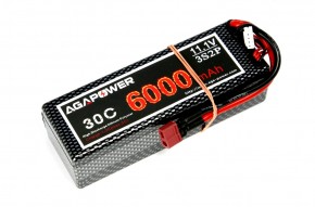  Aga Power Li-Po 6000mAh 11.1V 3S2P 30C Hardcase 39x47x138 T-Plug (AGA30-6000-3S-H)