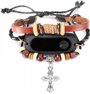  UWatch Antique Handmade Beaded Stretch Leather Cross Pendant Strap For Xiaomi Band 2 Original