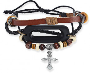  UWatch Antique Handmade Beaded Stretch Leather Cross Pendant Strap For Xiaomi Band 2 Original 5