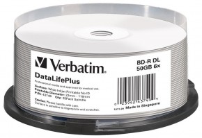  Verbatim BD-R Printable 50GB 6x Spindle Packaging 25 Dual Layer (43749)