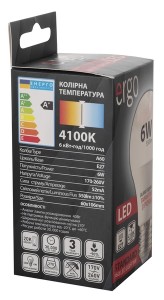 LED  Ergo Standard A60 27 6W 220V 4100K   5