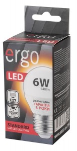 LED  Ergo Standard G45 27 6W 220V 3000K   6