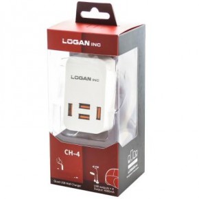    Logan Quad USB Wall Charger 5V 4A (CH-4 White) 4