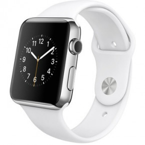 - Apple Watch 42  Stainless Steel Case with White Sport Band (MJ3V2)