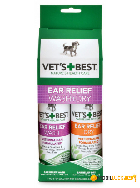     -     +     Vets Best Ear Relief Wash & Dry Combo Kit 118  + 118  (BGL-VB-08)
