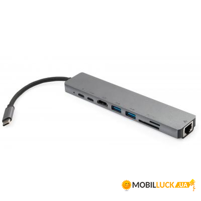  Vinga Type-C to 4K HDMI+2*USB3.0+GigabitLAN+SD+2*PD aluminium (VCPATC2U3CRLNHIPDGR)
