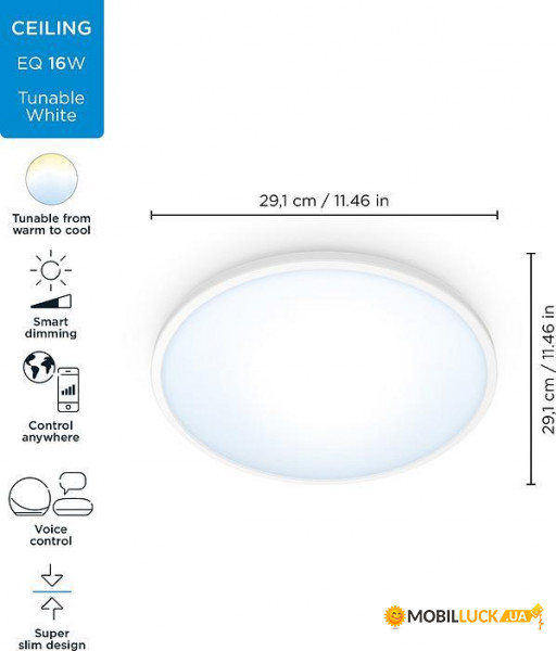    WiZ SuperSlim Ceiling 16W (1500lm 292) 2700-6500K Wi-Fi  (929002685101)