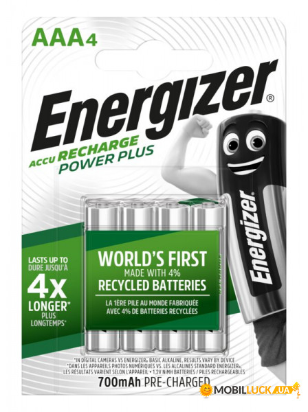  Energizer Recharge Power Plus, AAA/(HR03), 700mAh, LSD Ni-MH,  4