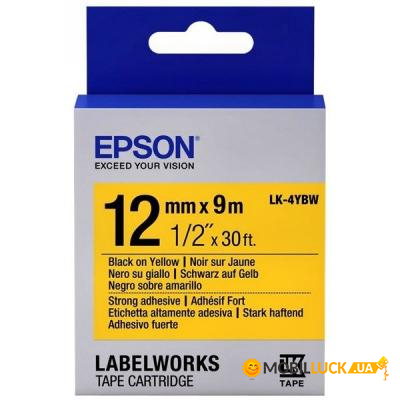    Epson LK4YBW9 Strong Adhesive 12/9 Black/Yellow (C53S654014)