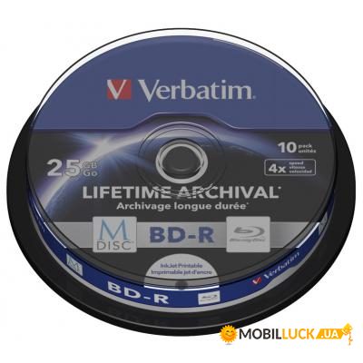  Verbatim M-Disc BD-R 25Gb 4x Cake Printable 10  (43825)