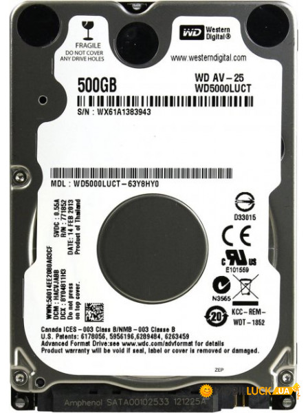  HDD 2.5 SATA 500GB WD AV-25 16MB 5400rpm (WD5000LUCT) Refurbished
