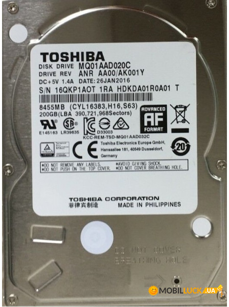   HDD 2.5 SATA 200GB Toshiba 8MB 4200rpm (MQ01AAD020C)