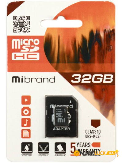   Mibrand microSDHC 32GB Class 10 UHS-I (U3) +SD- (MICDHU3/32GB-A)