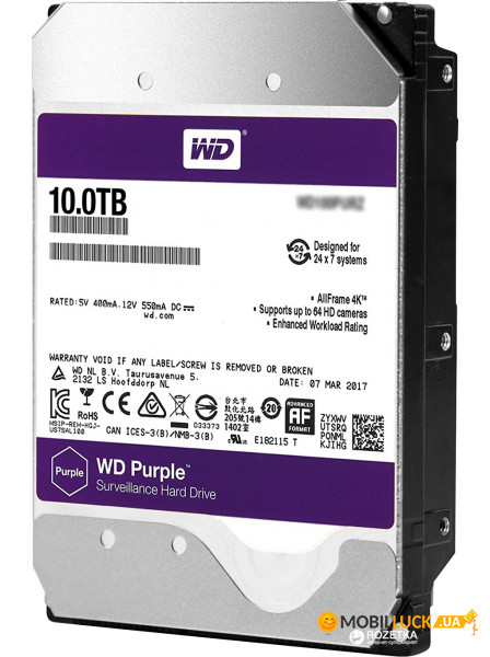  HDD SATA 10.0TB WD Purple 7200rpm 256MB (WD101PURZ)