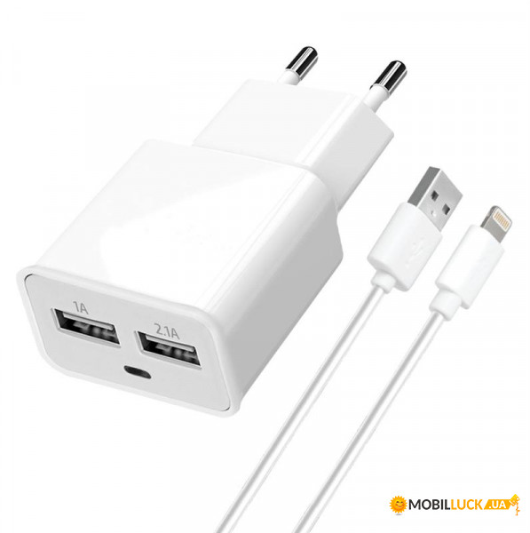   Florence 2USB 2A White FW-2U020W-L + cable Lightning