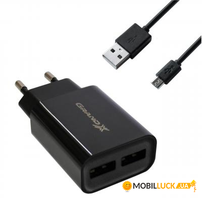   Grand-X 5V 2.4A 2xUSB + cable USB-microUSB (CH-45UMB)