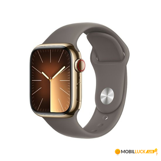 - Apple Watch Series 9 GPS + Cellular 41mm Gold S. Steel Case w. Clay Sport Band - M/L (MRJ63)
