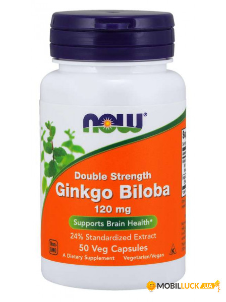  NOW Ginkgo Biloba, Double Strength 120 mg Veg Capsules 50  (4384301721)