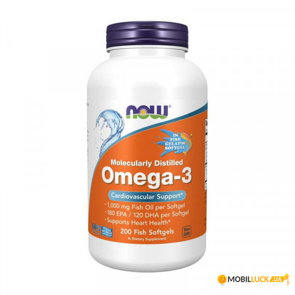  NOW Omega-3 Molecularly Distilled 200 fish softgels